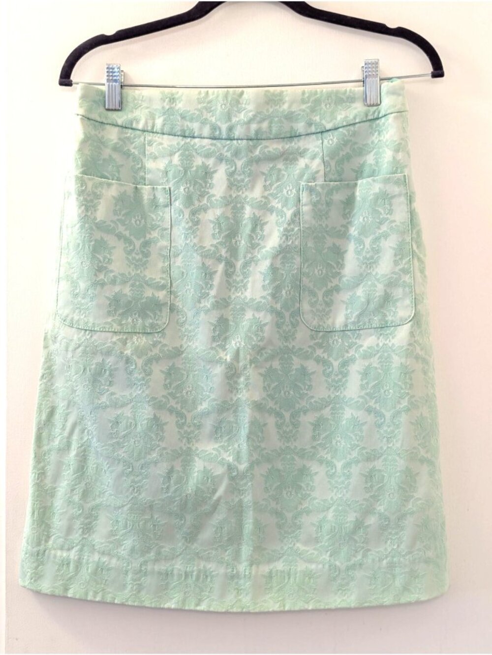 Moulinette Soeurs Anthropologie Mint Green Jacquard Pocketed Mini Skirt Size 4